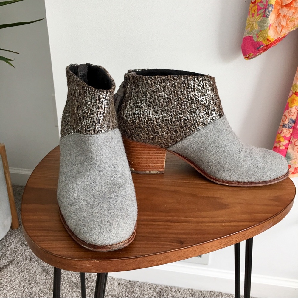 Toms Leila Silver Tweed Bootie